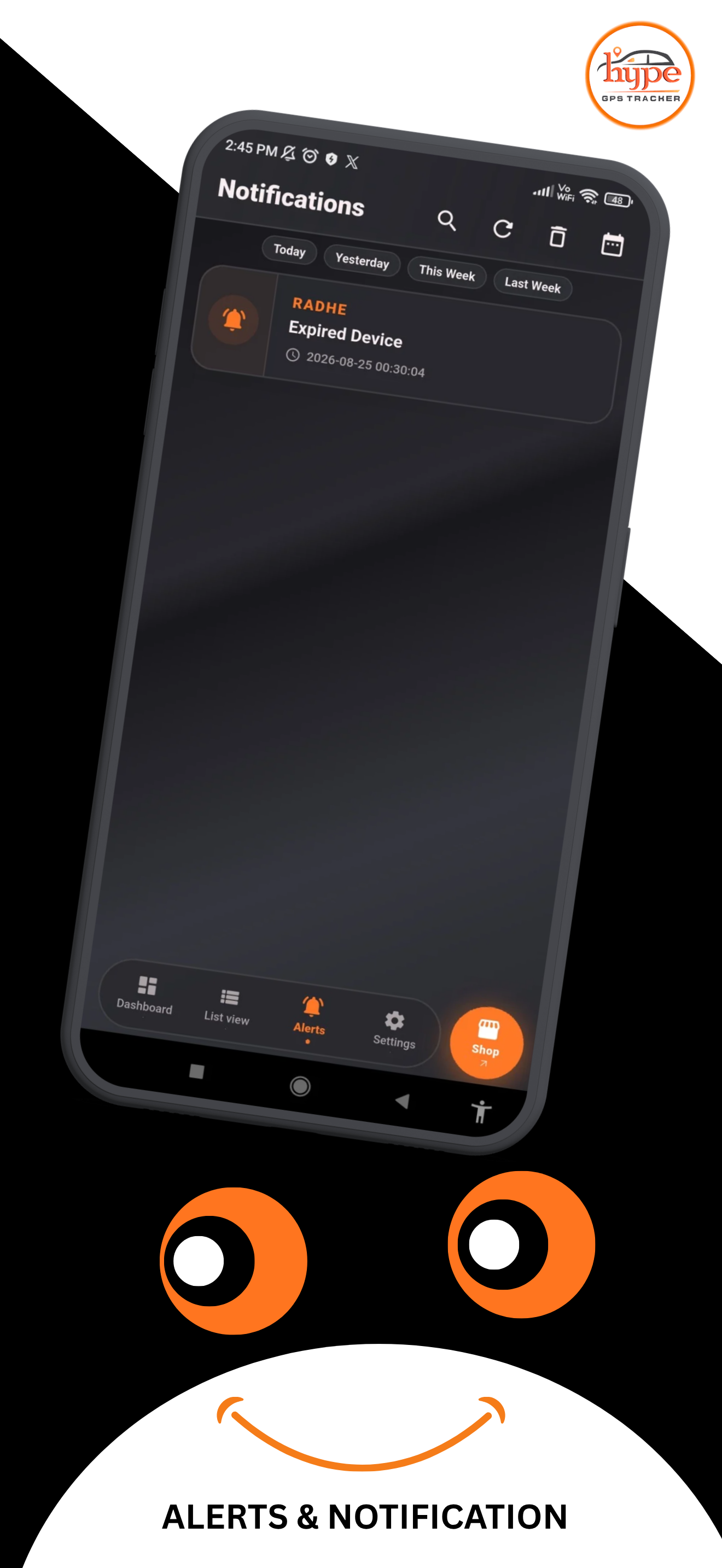 Alerts and notifications in the Hype GPS app