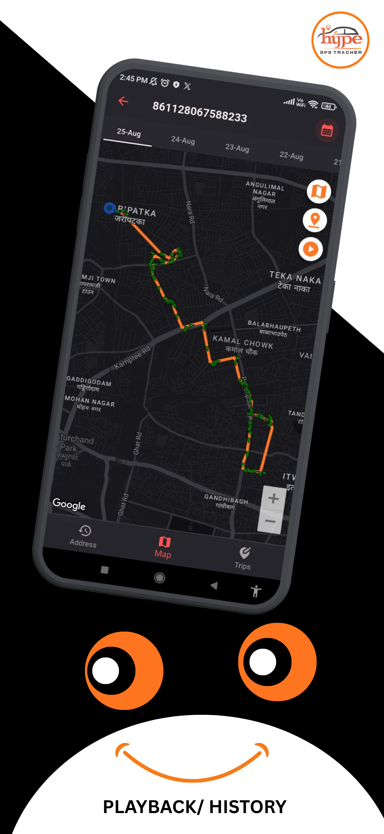 Route playback and history in the Hype GPS app