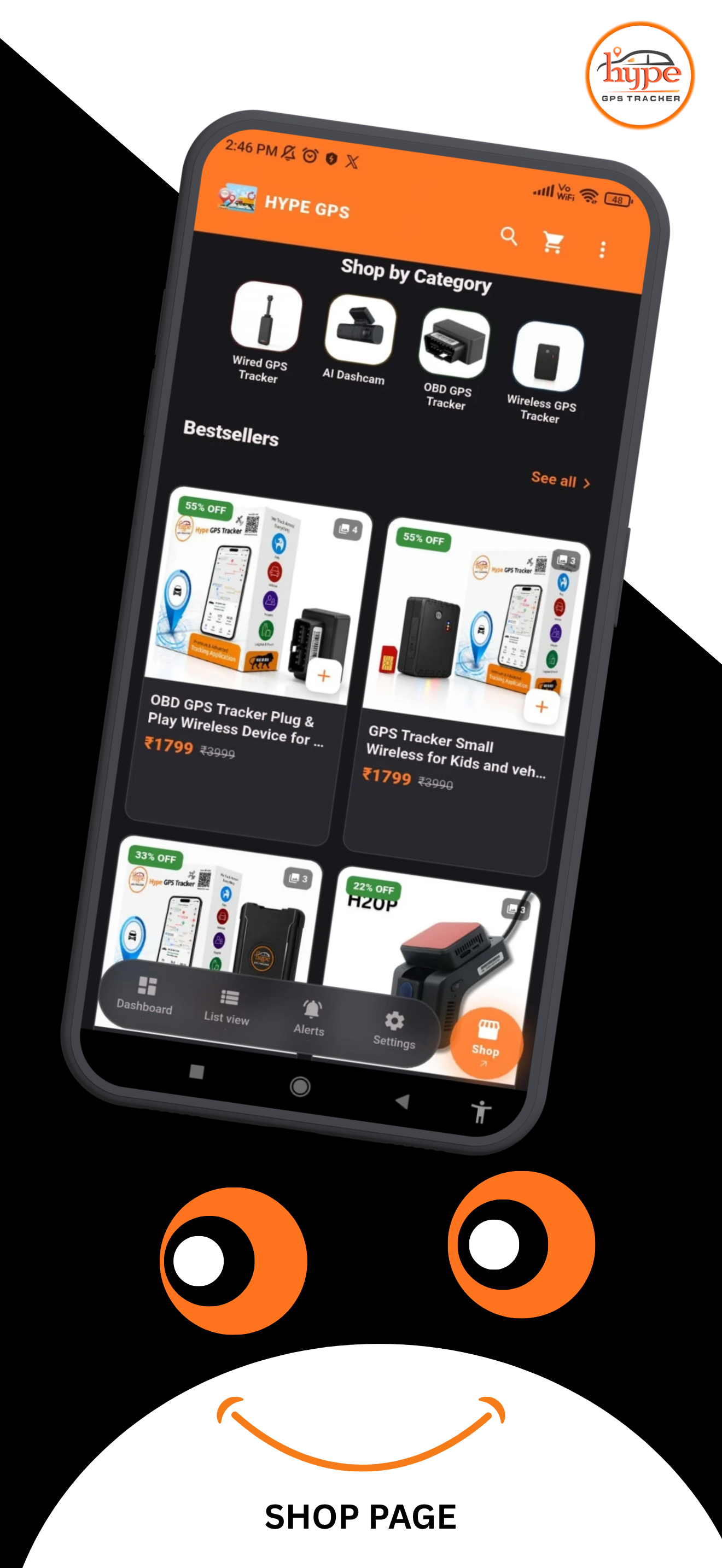 Shop page in the Hype GPS app