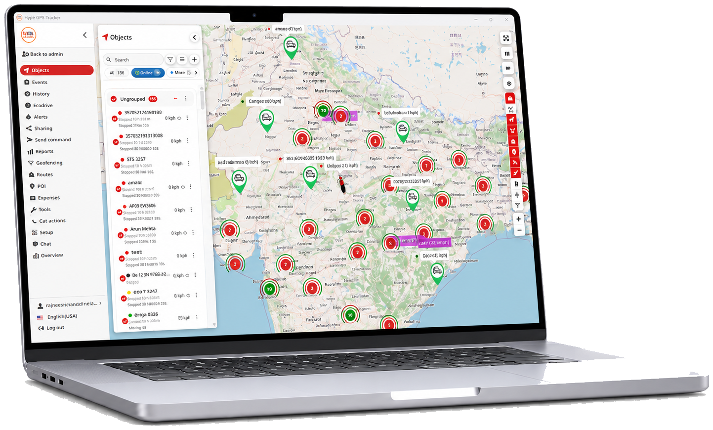 Hype GPS tracking software dashboard